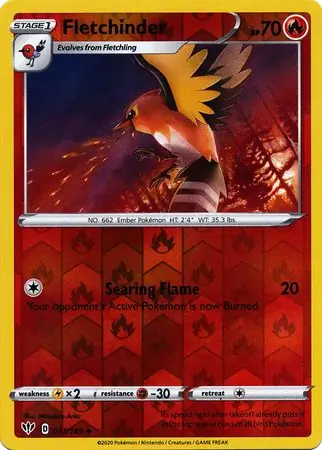 Fletchinder Reverse Holo Pokemon card from Darkness Ablaze