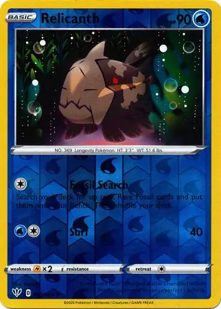 Relicanth Reverse Holo Pokemon card from Darkness Ablaze