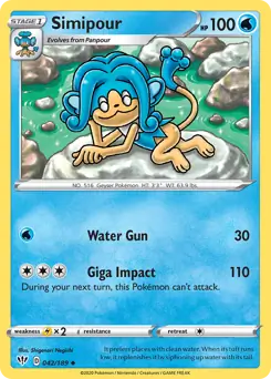 Simipour Pokemon card from Darkness Ablaze