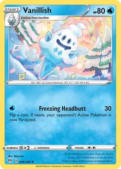 Vanillish Pokemon card from Darkness Ablaze