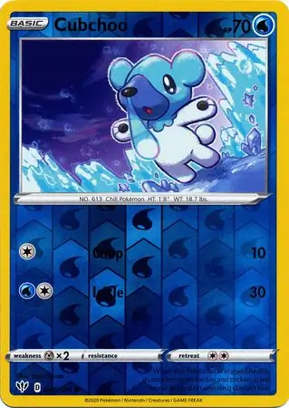 Cubchoo Reverse Holo Pokemon card from Darkness Ablaze