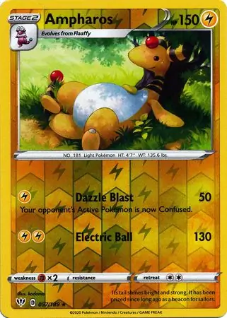 Ampharos Reverse Holo Pokemon card from Darkness Ablaze