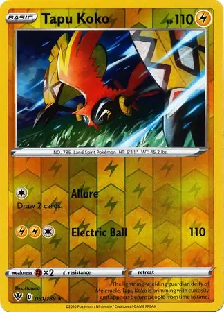 Tapu Koko Reverse Holo Pokemon card from Darkness Ablaze