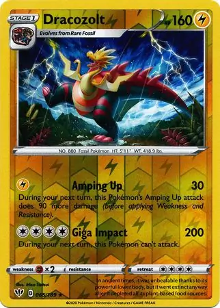 Dracozolt Reverse Holo Pokemon card from Darkness Ablaze