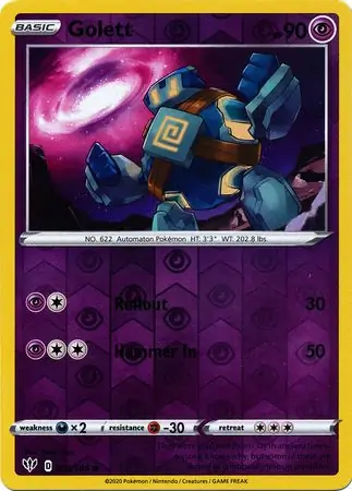 Golett Reverse Holo Pokemon card from Darkness Ablaze