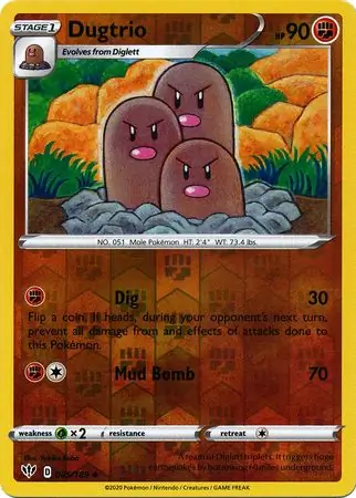 Dugtrio Reverse Holo Pokemon card from Darkness Ablaze