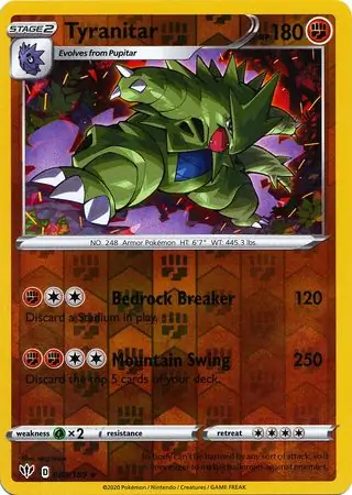 Tyranitar Reverse Holo Pokemon card from Darkness Ablaze