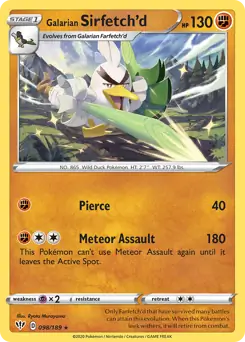 Galarian Sirfetch'd Pokemon card from Darkness Ablaze