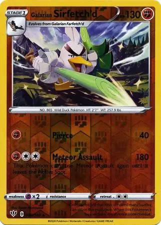 Galarian Sirfetch'd Reverse Holo Pokemon card from Darkness Ablaze