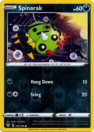 Spinarak Reverse Holo Pokemon card from Darkness Ablaze