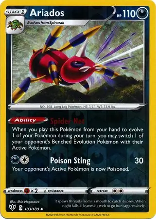 Ariados Reverse Holo Pokemon card from Darkness Ablaze