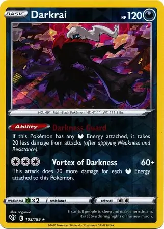 Darkrai Reverse Holo Pokemon card from Darkness Ablaze