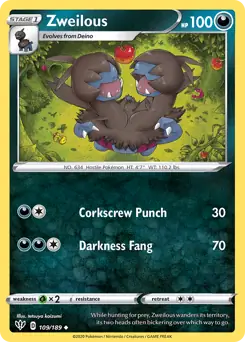 Zweilous Pokemon card from Darkness Ablaze