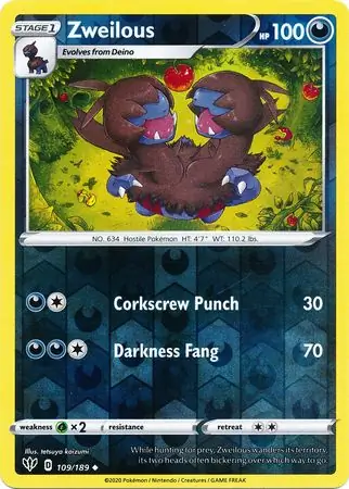 Zweilous Reverse Holo Pokemon card from Darkness Ablaze