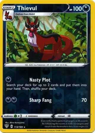 Thievul Reverse Holo Pokemon card from Darkness Ablaze