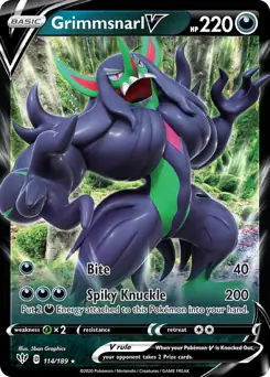 Grimmsnarl V Pokemon card from Darkness Ablaze