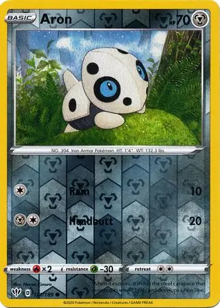 Aron Reverse Holo Pokemon card from Darkness Ablaze