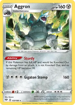 Aggron Pokemon card from Darkness Ablaze