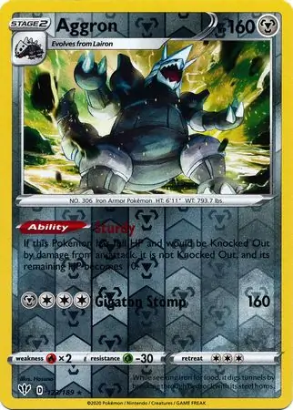 Aggron Reverse Holo Pokemon card from Darkness Ablaze