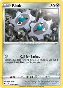 Klink Pokemon card from Darkness Ablaze
