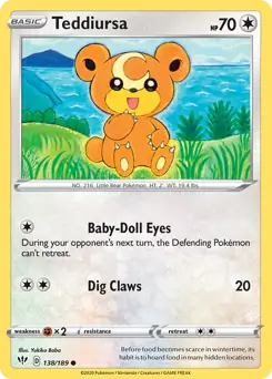 Teddiursa Pokemon card from Darkness Ablaze