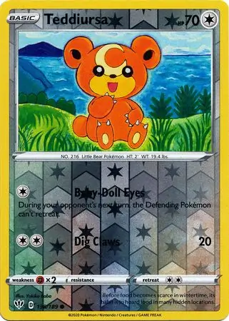 Teddiursa Reverse Holo Pokemon card from Darkness Ablaze