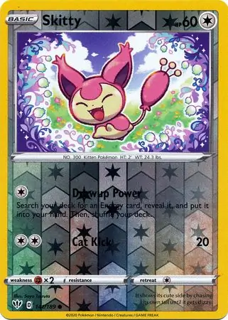 Skitty Reverse Holo Pokemon card from Darkness Ablaze