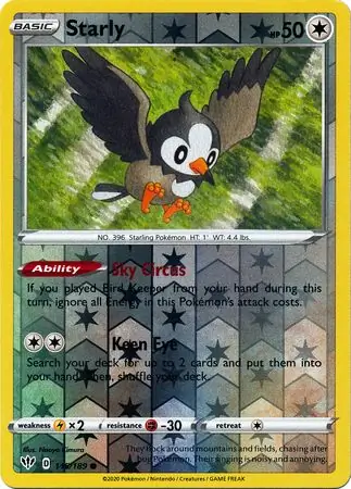 Starly Reverse Holo Pokemon card from Darkness Ablaze