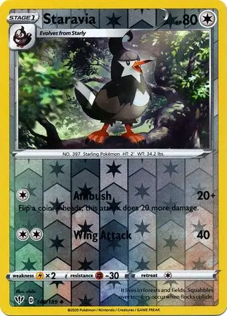 Staravia Reverse Holo Pokemon card from Darkness Ablaze