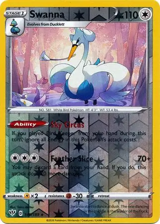 Swanna Reverse Holo Pokemon card from Darkness Ablaze