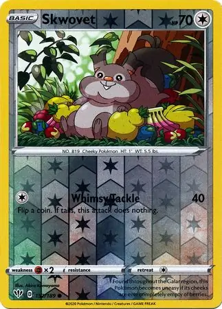 Skwovet Reverse Holo Pokemon card from Darkness Ablaze