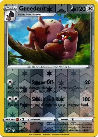 Greedent Reverse Holo Pokemon card from Darkness Ablaze