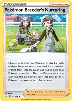Pokemon Breeder's Nurturing Pokemon card from Darkness Ablaze