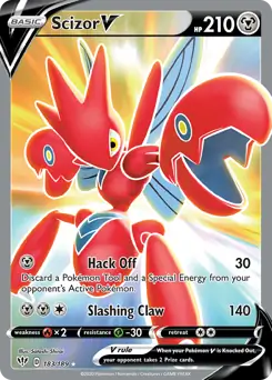 Full Art Scizor V Pokemon card from Darkness Ablaze