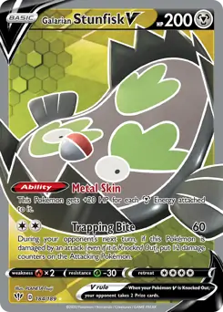 Full Art Galarian Stunfisk V Pokemon card from Darkness Ablaze