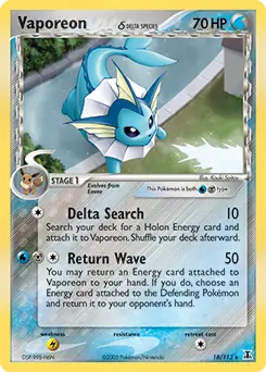 Vaporeon Holo Pokemon card from Delta Species