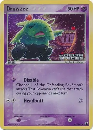Drowzee Reverse Holo Pokemon card from Delta Species