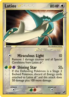 Latios Gold Star Pokemon card from Deoxys
