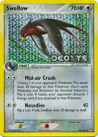 Swellow Reverse Holo Pokemon card from Deoxys