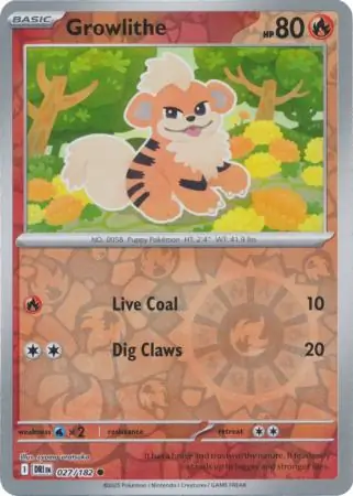 Growlithe Reverse Holo Pokemon card from Destined Rivals