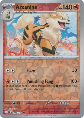 Arcanine Reverse Holo Pokemon card from Destined Rivals