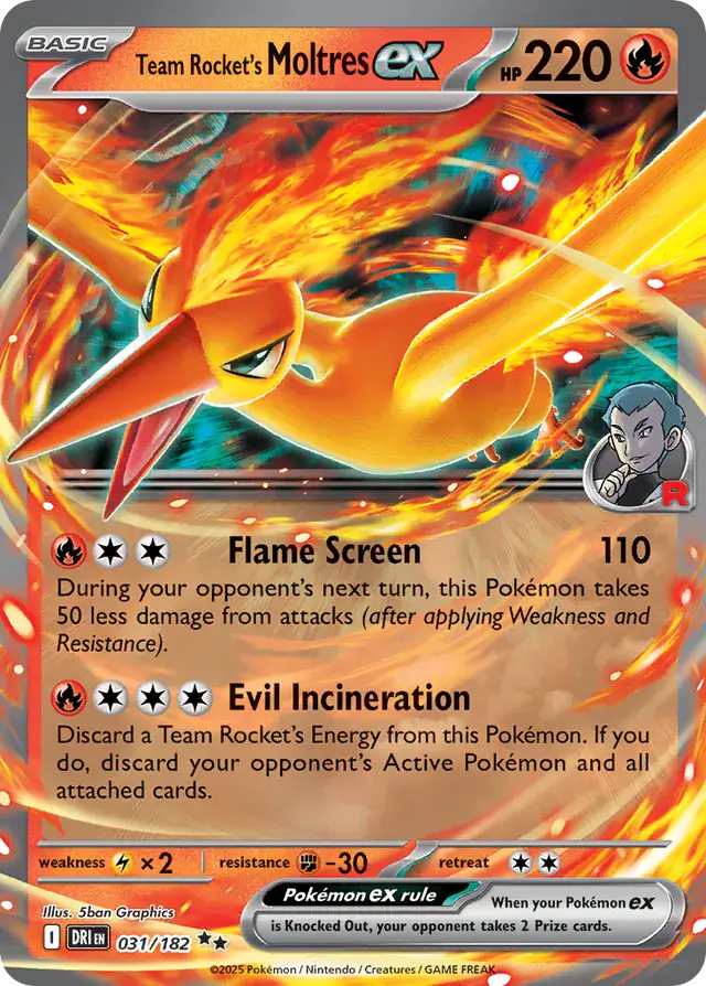 Team Rocket's Moltres Pokemon card from Destined Rivals