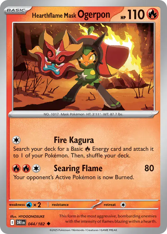 Hearthflame Mask Ogerpon Pokemon card from Destined Rivals