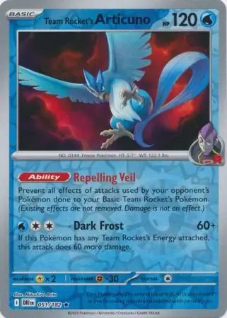 Team Rocket's Articuno Reverse Holo Pokemon card from Destined Rivals