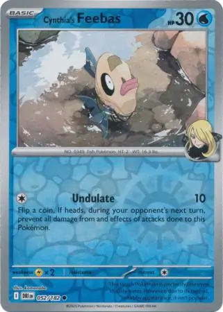 Cynthia's Feebas Reverse Holo Pokemon card from Destined Rivals