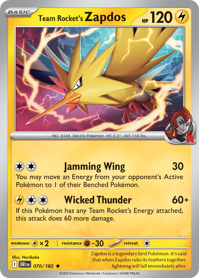 Team Rocket's Zapdos Pokemon card from Destined Rivals