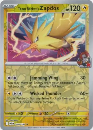 Team Rocket's Zapdos Reverse Holo Pokemon card from Destined Rivals