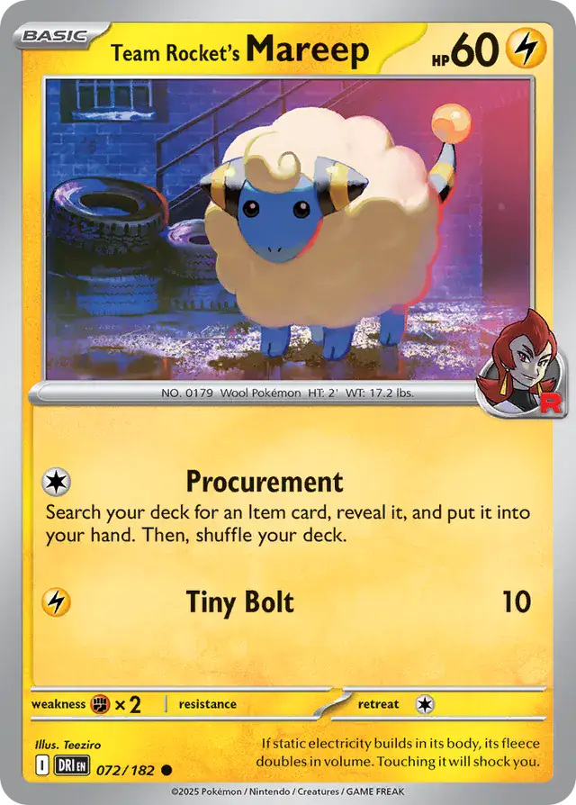 Team Rocket's Mareep Pokemon card from Destined Rivals