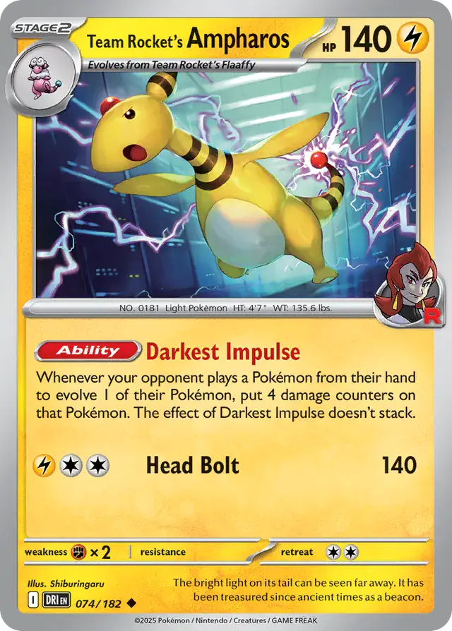 Team Rocket's Ampharos Pokemon card from Destined Rivals