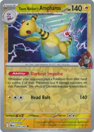 Team Rocket's Ampharos Reverse Holo Pokemon card from Destined Rivals